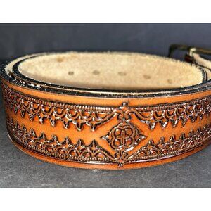 Vtg TOOLED Hickok Belt WESTERN Handmade 32 - 34 Custom Leather Rodeo W/ Buckle